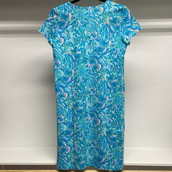 NWT Lilly Pulitzer Etta V-Neck Dress Surf Blue Coral Of The Story Size Small - Picture 3 of 8
